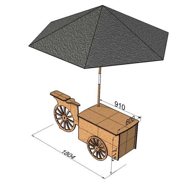 V5 Plywood Display vending tricycle. 2 working front wheels. ( under development)