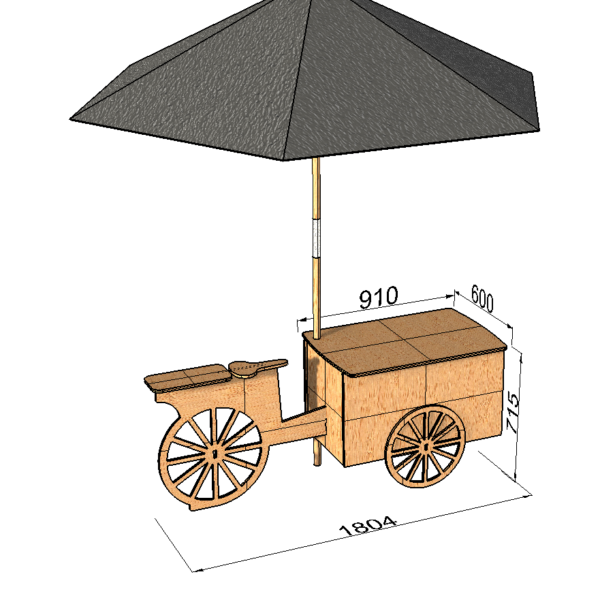 V5 Plywood Display vending tricycle. 2 working front wheels. ( under development)