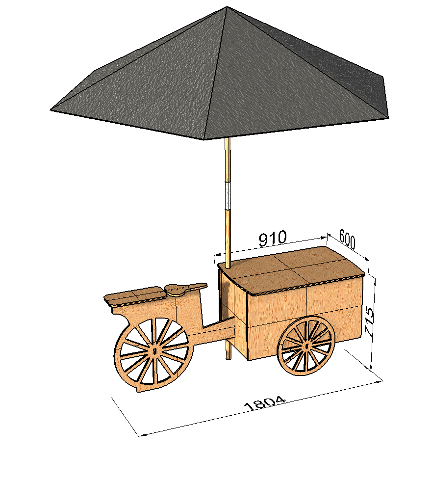 V5 Plywood Display vending tricycle. 2 working front wheels. ( under development)