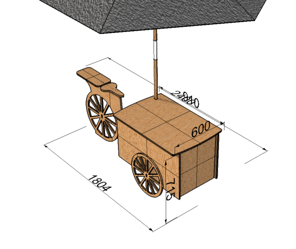V5 Plywood Display vending tricycle. 2 working front wheels. ( under development)