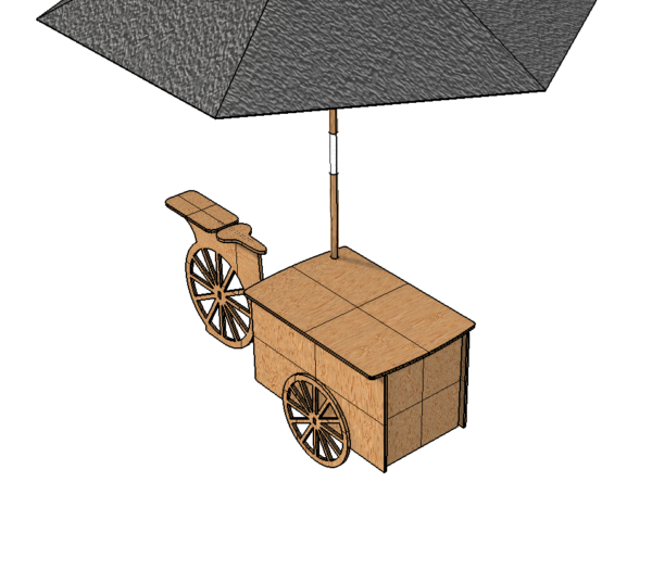 V5 Plywood Display vending tricycle. 2 working front wheels. ( under development)