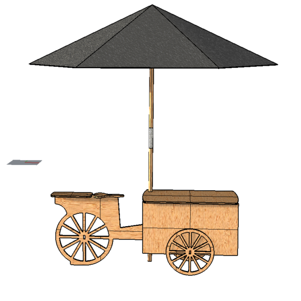 V5 Plywood Display vending tricycle. 2 working front wheels. ( under development)